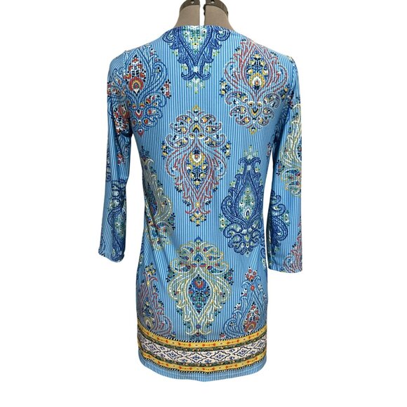 Sunny Leigh Boho Style Blue Tunic Top Paisley Multicolored Print Size Small - Picture 2 of 7